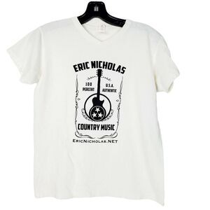 Eric Nicholas‎ Women's Country Music T-Shirt Small White Guitar Vneck
